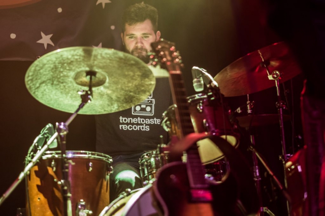 Cian O Sullivan, drums, tonetoaster records t-shirt, Static Roots Festival